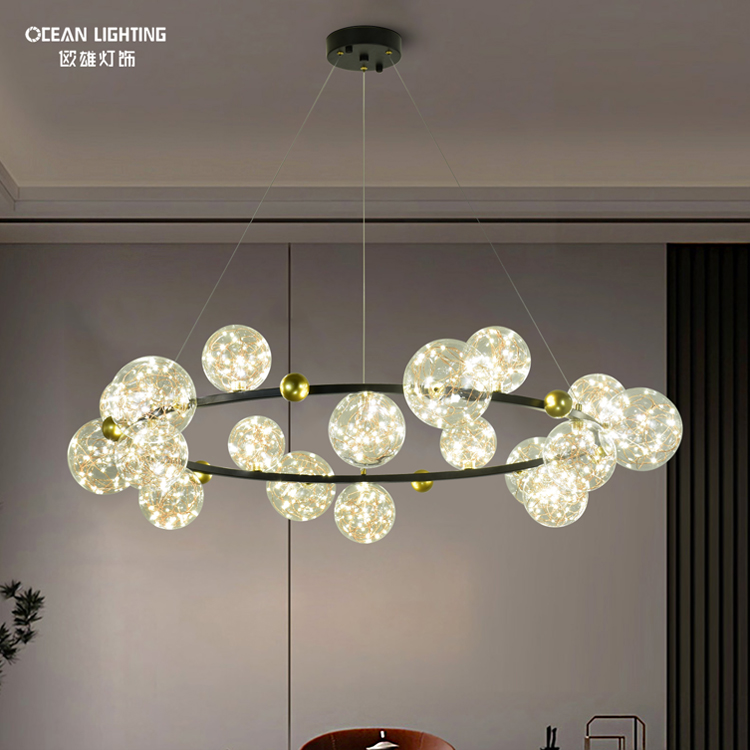 Ocean Lighting Modern Simple Decorative Living Room Hanging Gold Circle Rings LED Chandeliers