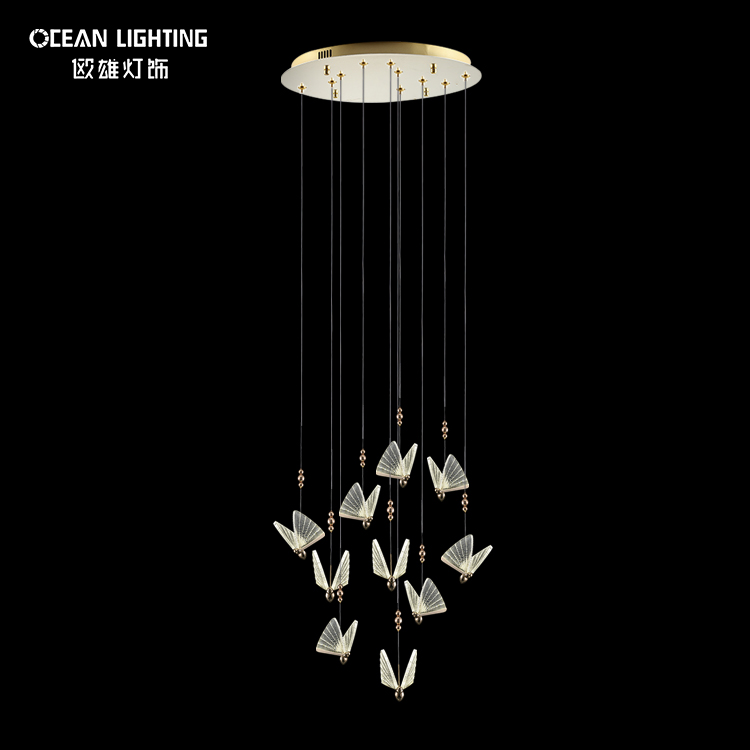 Modern Hanging Warm/white Clear Glass butterfly Pendant Light LED Crystal Chandeliers for Staircase