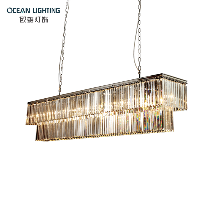 Indoor Design Decorative Lighting Fixture Long 2 Layers Ceiling Crystal Chandelier Lighting for Dining Room
