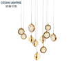 Ocean Lighting Interior Decoration Rotatable Ball Light Luxury Gold Crystal Pendant Lamp 