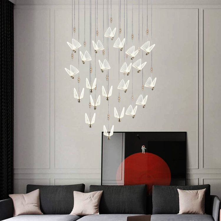 Modern Hanging Warm/white Clear Glass butterfly Pendant Light LED Crystal Chandeliers for Staircase