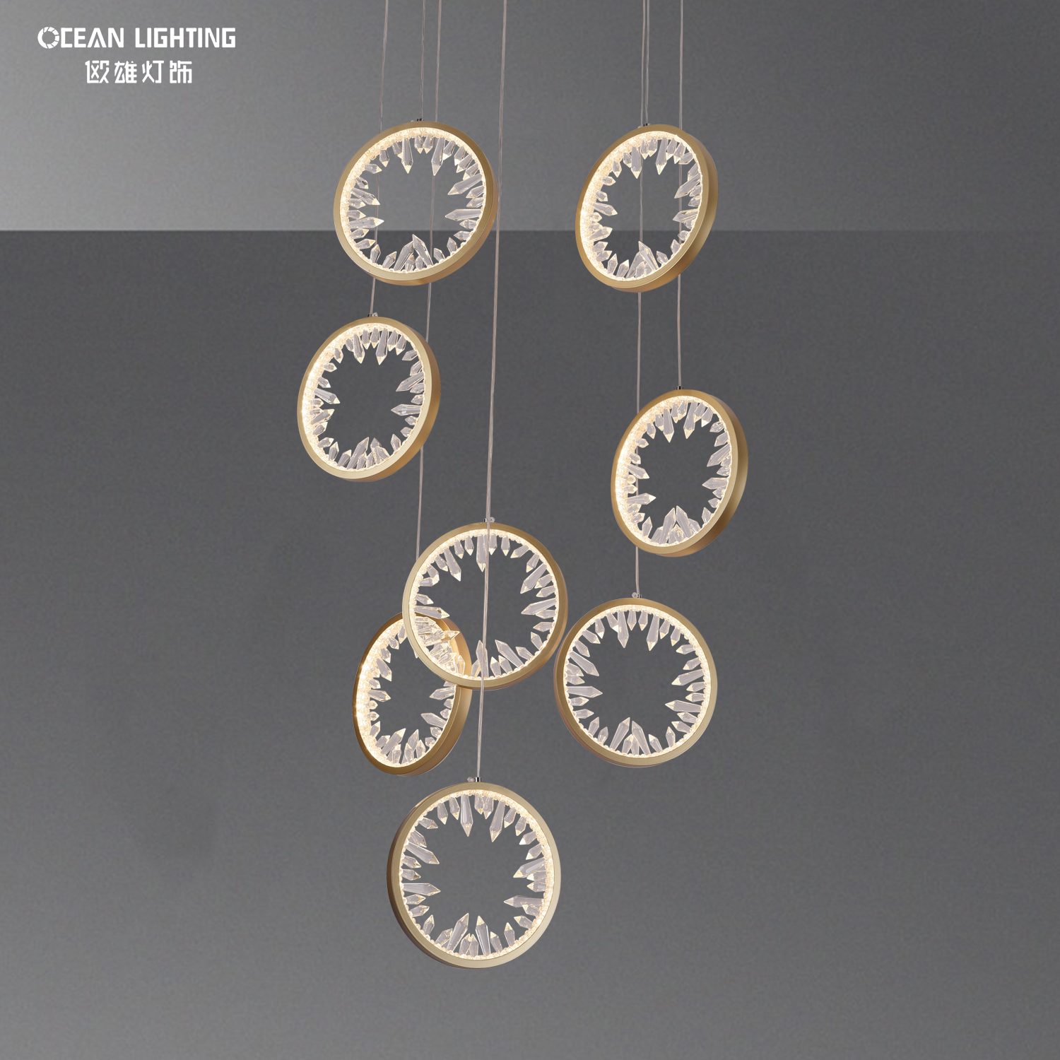 OCEAN LAMP Acrylic Crystal Ring Fixtures Stairs Decorative Hanging Lights Dining Pendant Light