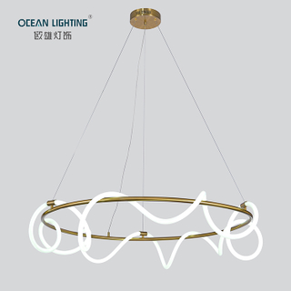 Modern Metal Silica Gel Strip Gold Ring 100W Pendant Lamp LED Round Pendant Lights Hotel Chandeliers