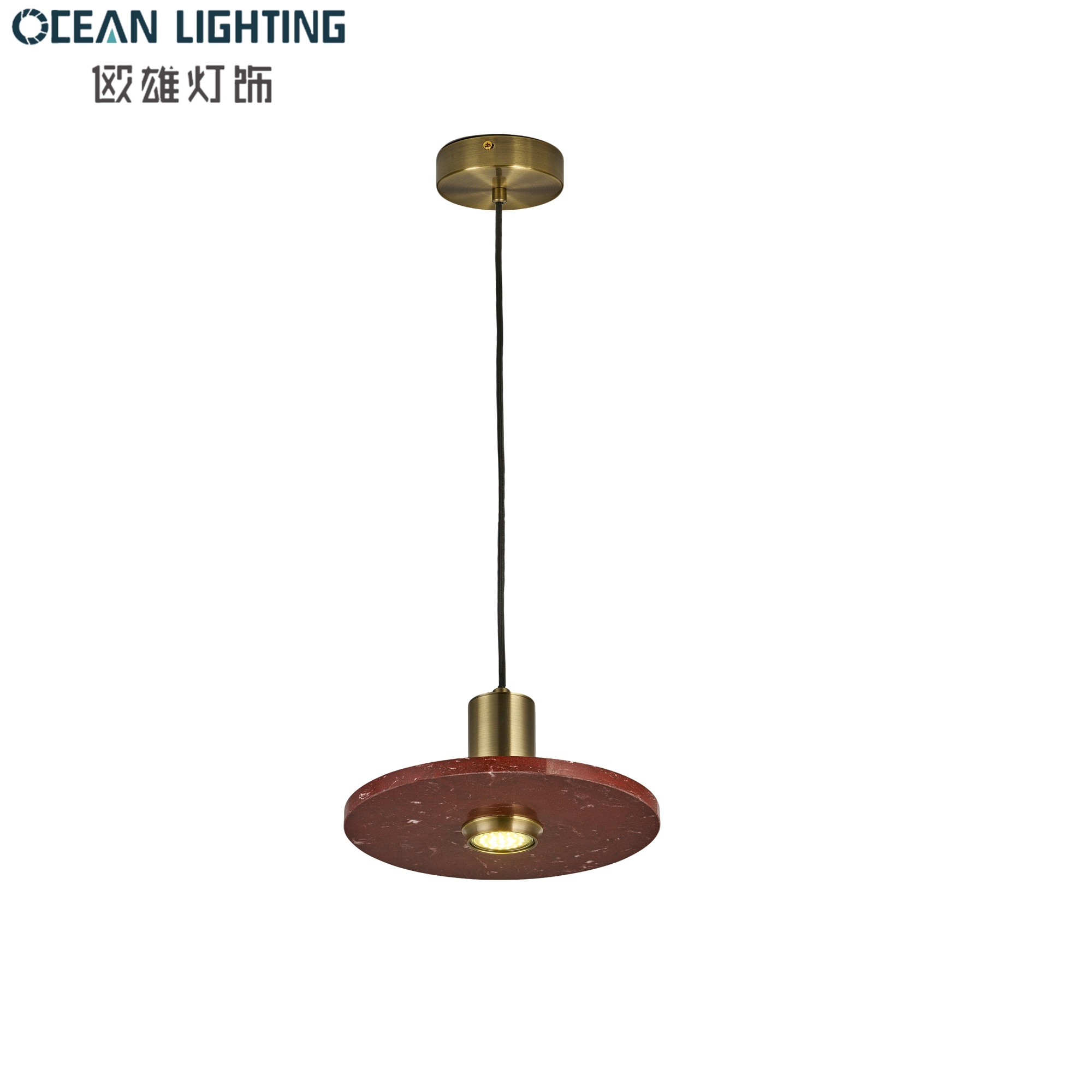 2026 Modern Yellow/Red Travertine Stone Pendant Decoration Lamp with Black Finish for Luxury Interior