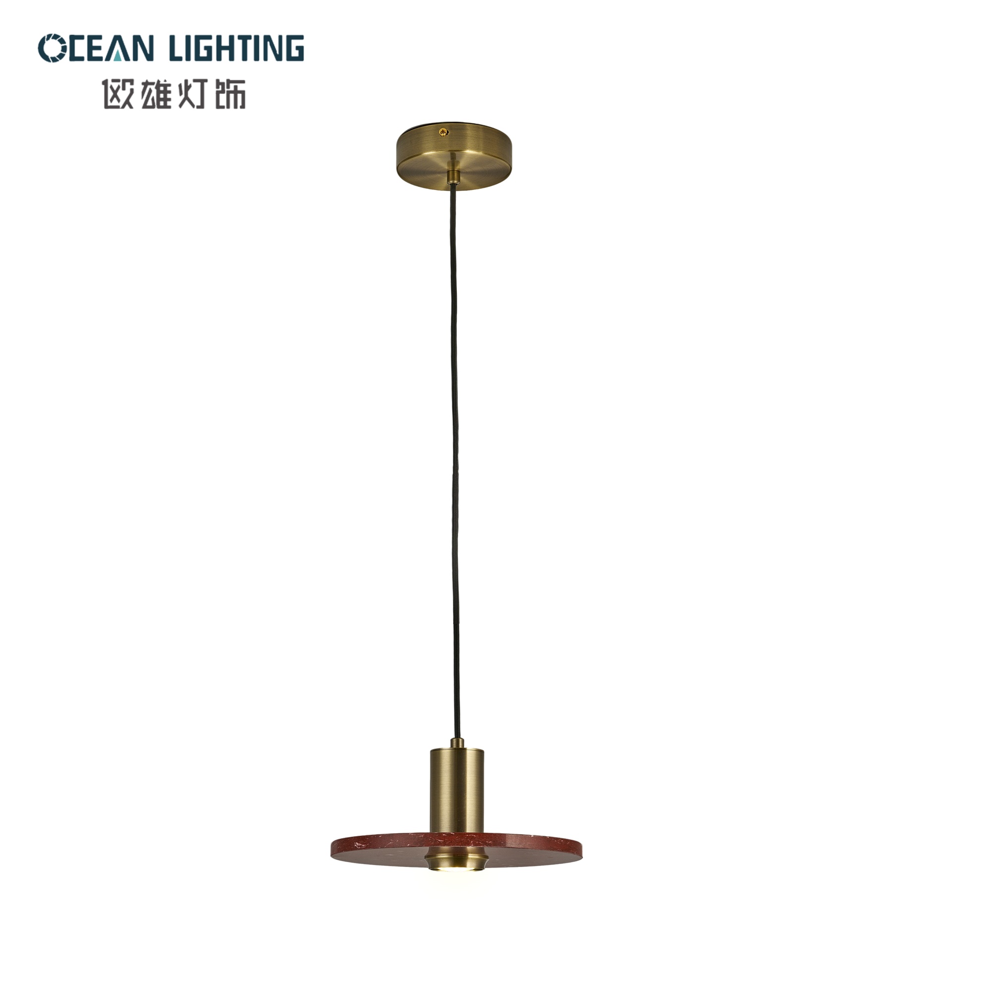 2026 Modern Yellow/Red Travertine Stone Pendant Decoration Lamp with Black Finish for Luxury Interior
