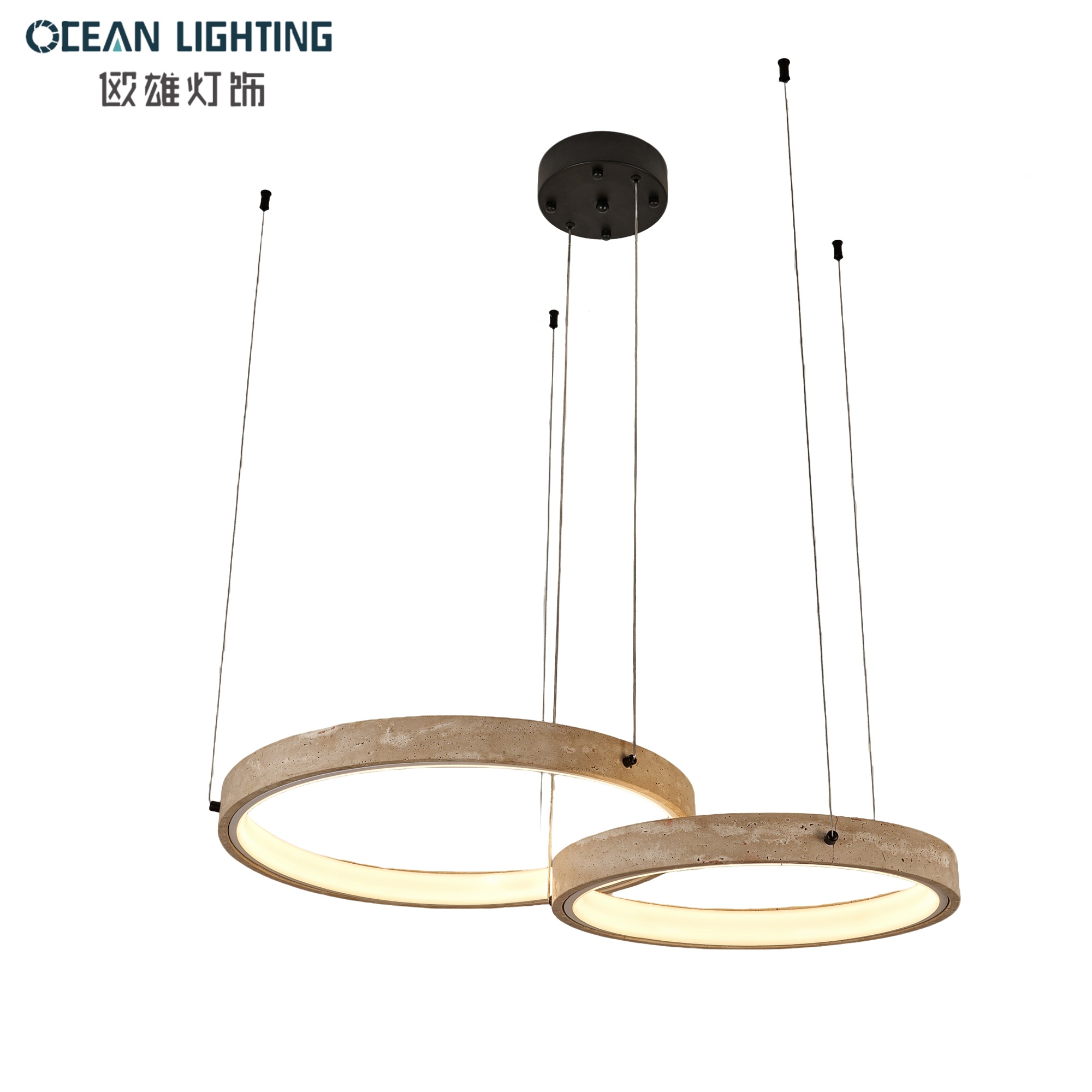2026 Modern Yellow Travertine Stone Pendant Lamp with Black Finish for Luxury Interior