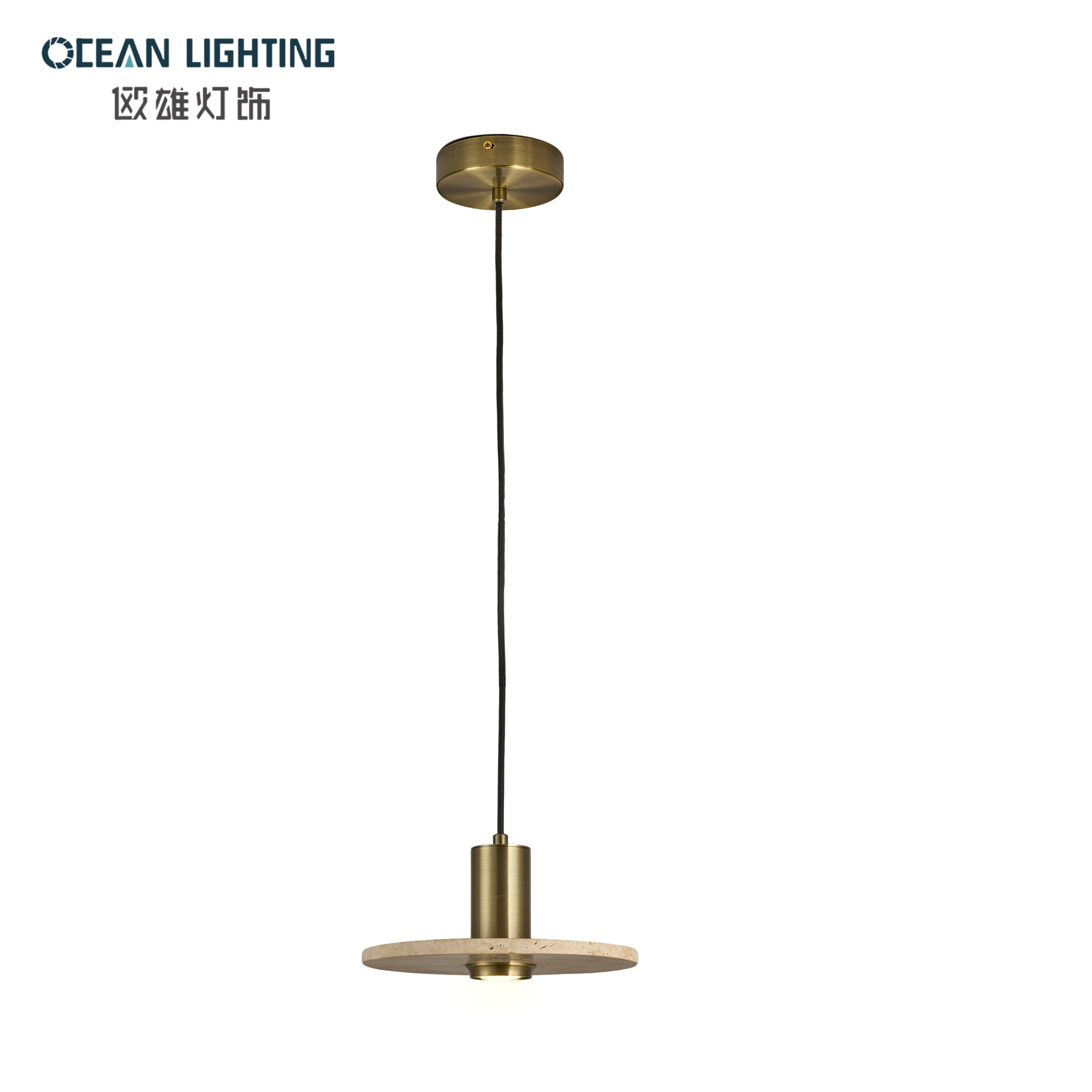 2026 Modern Yellow/Red Travertine Stone Pendant Decoration Lamp with Black Finish for Luxury Interior