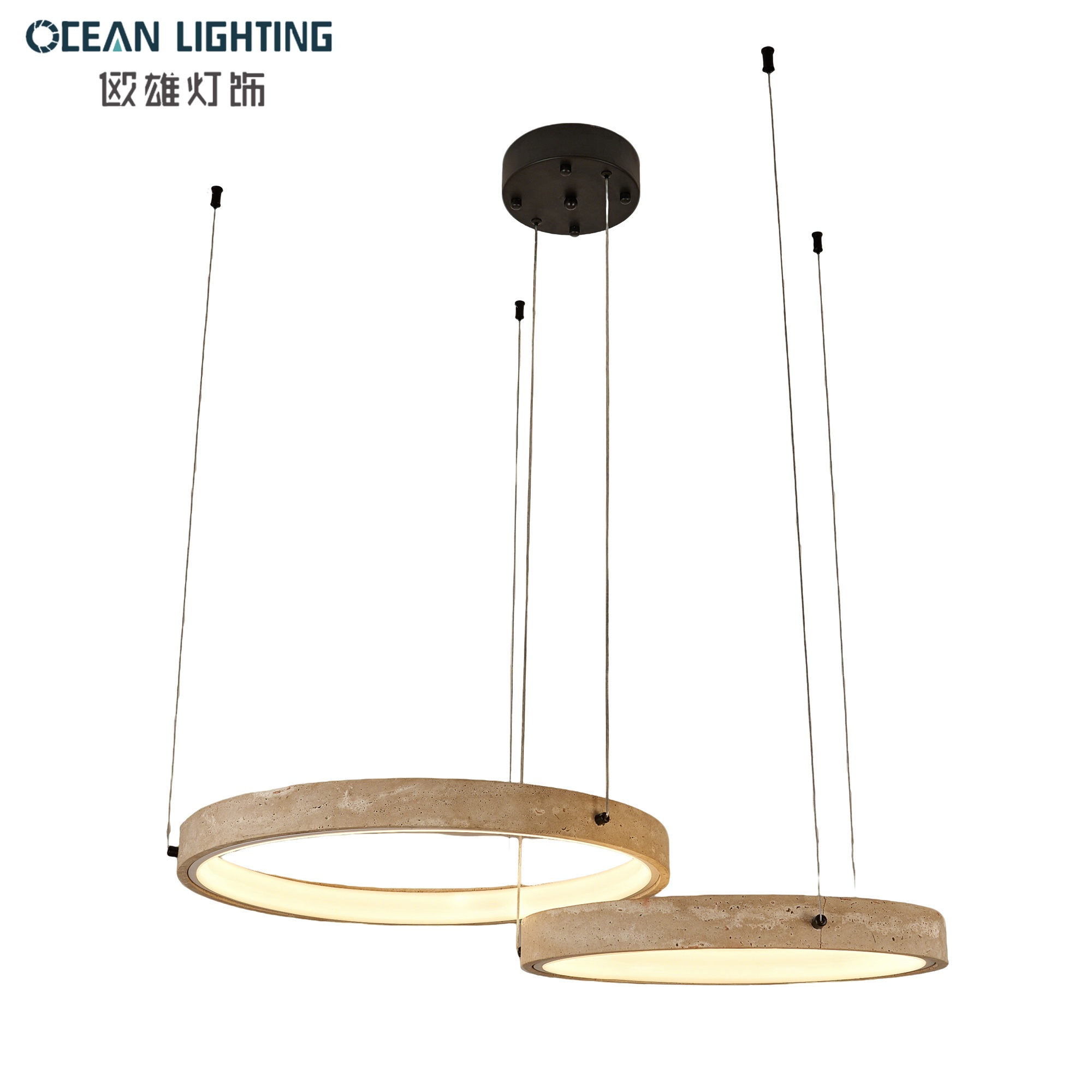 2026 Modern Yellow Travertine Stone Pendant Lamp with Black Finish for Luxury Interior