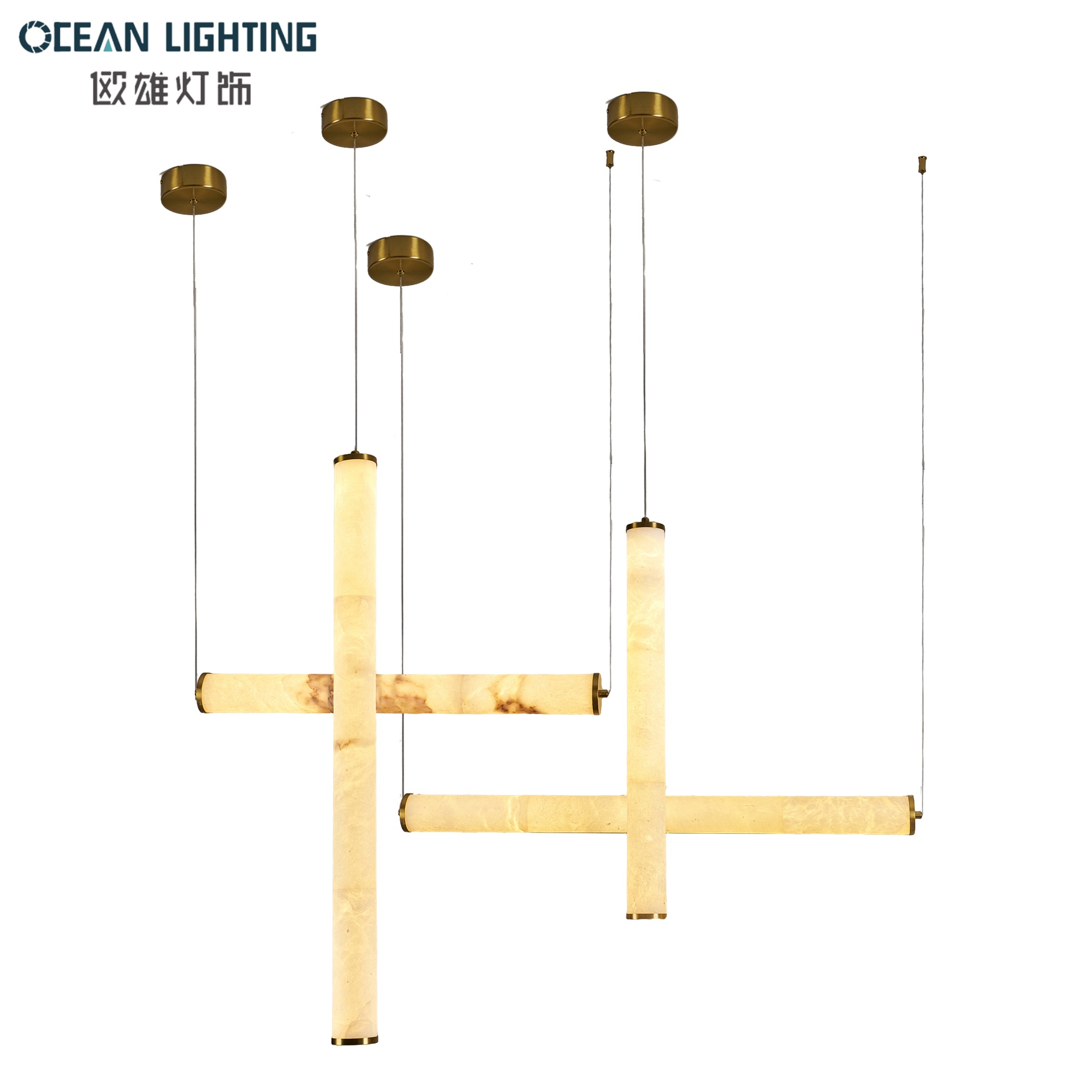 Indoor Decoration Alabaster Pendant Lighting Decoration Lamp with Black Finish for Luxury Interior