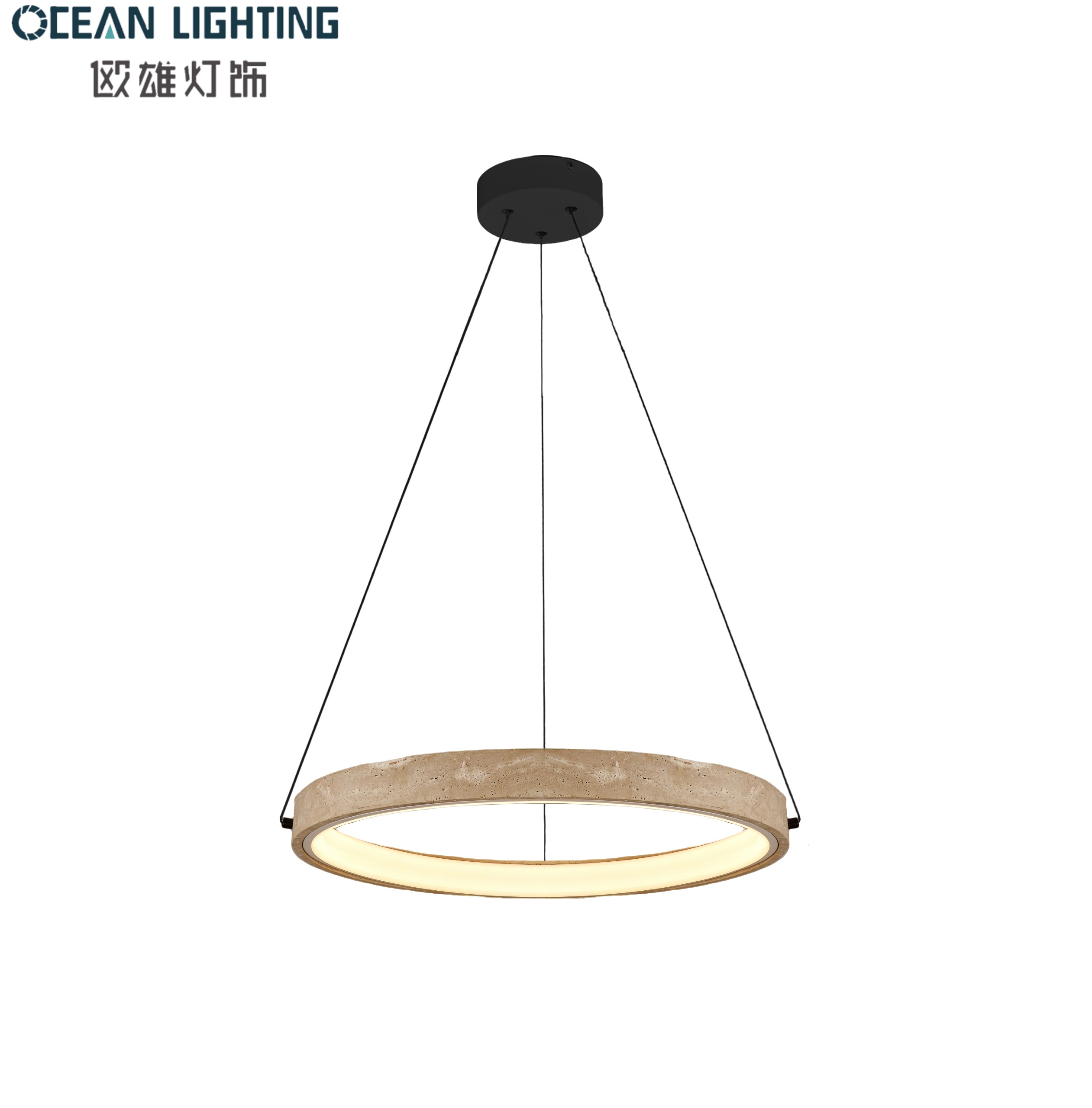 2026 Modern Yellow Travertine Stone Pendant Lamp with Black Finish for Luxury Interior