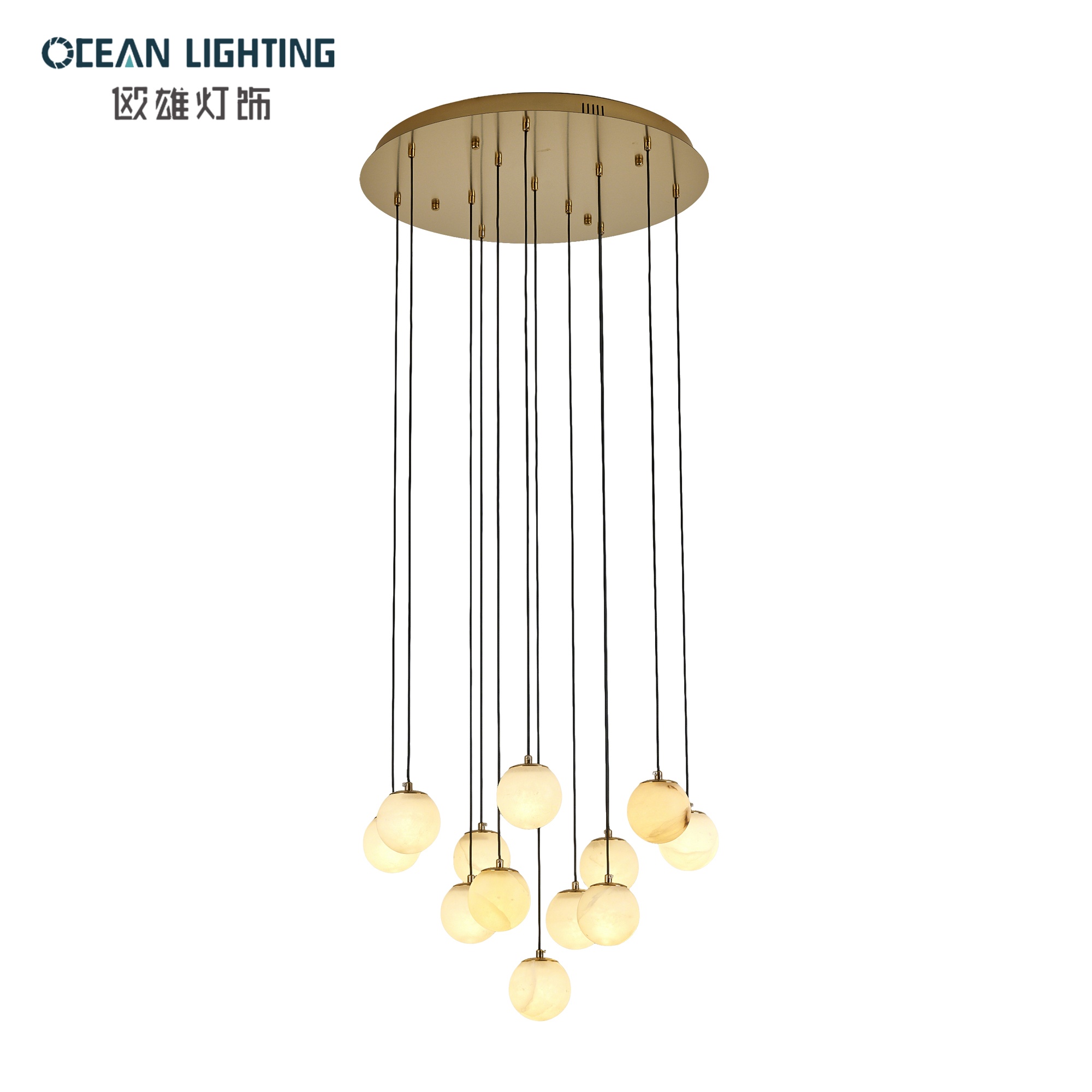 Home/Hotel Decoration Alabaster Pendant Lighting Decoration Lamp with Black Finish for Luxury Interior
